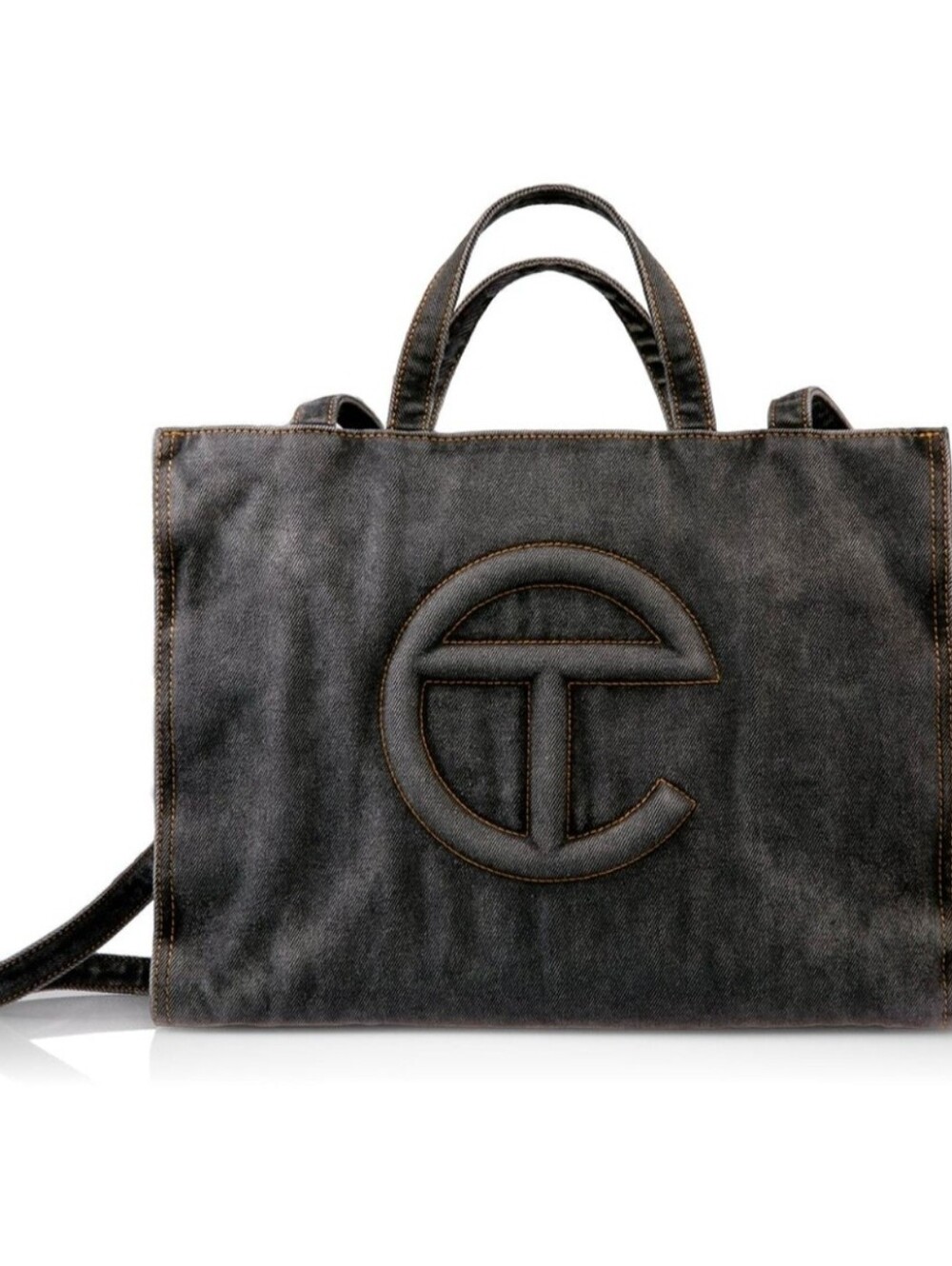 Telfar Black Denim Logo Tote. Medium.